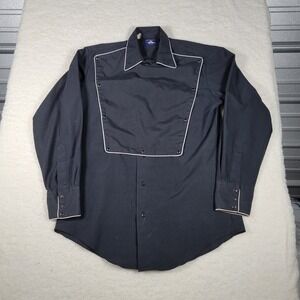 Vintage Chute #1 Mens Western Bib Front Shirt Black White Piping Long Sleeve
